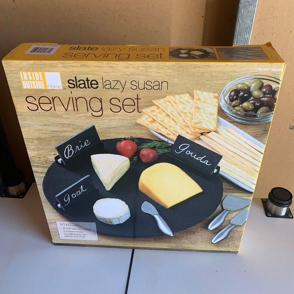 Inside Outside Home Slate Lazy Susan Serving Set 14” for Hosting Charcuterie